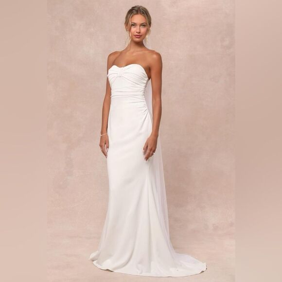 NWOT Lulus To Be Yours Ivory Strapless Pleated Mermaid Maxi Dress Size Small - Picture 2 of 11